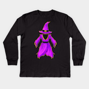 Evil Witch Outfit Hat And Dress Halloween Kids Long Sleeve T-Shirt